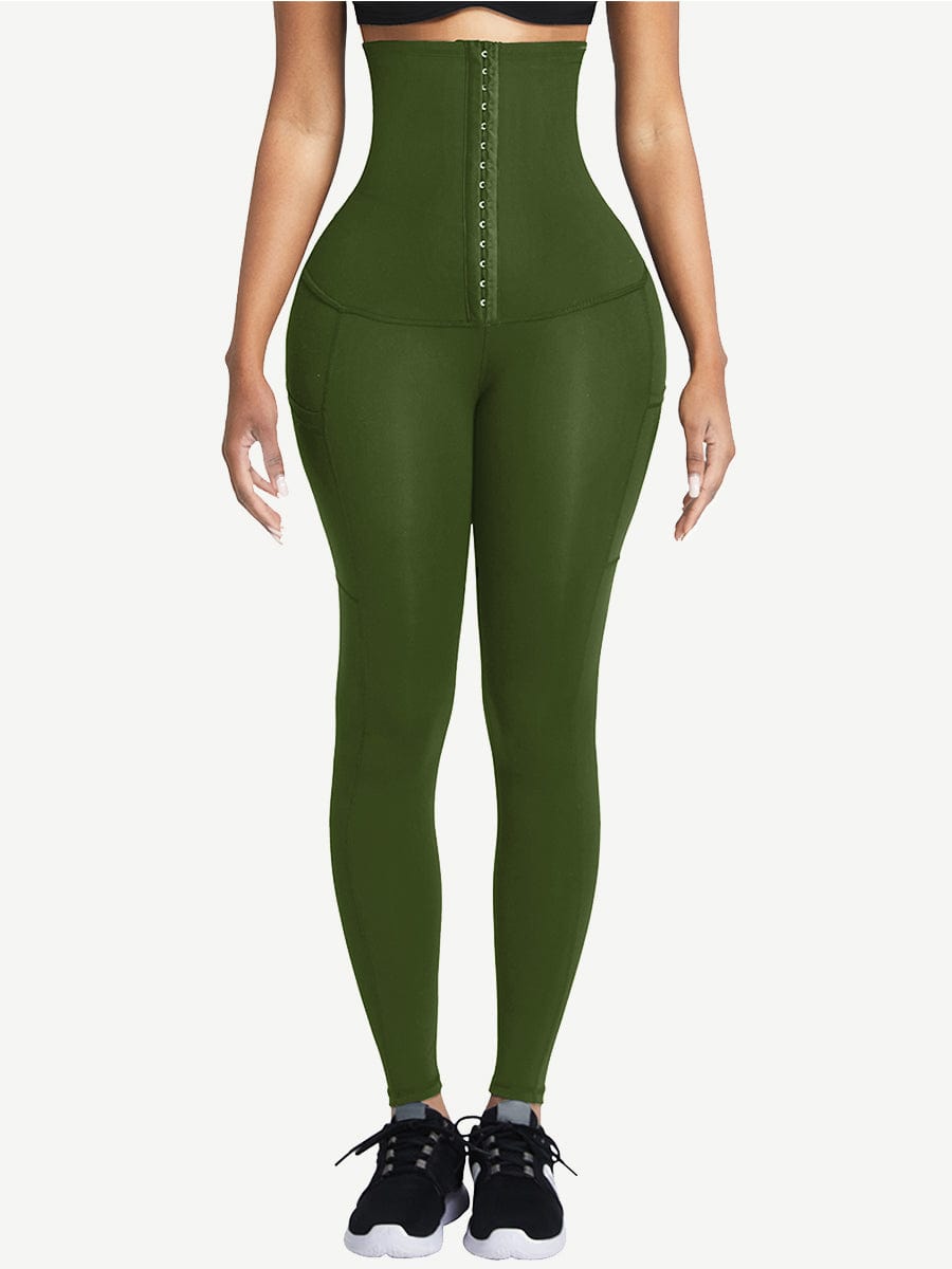 Black Shape Leggings High Waist 3 Hooks Pockets Basic Shaping