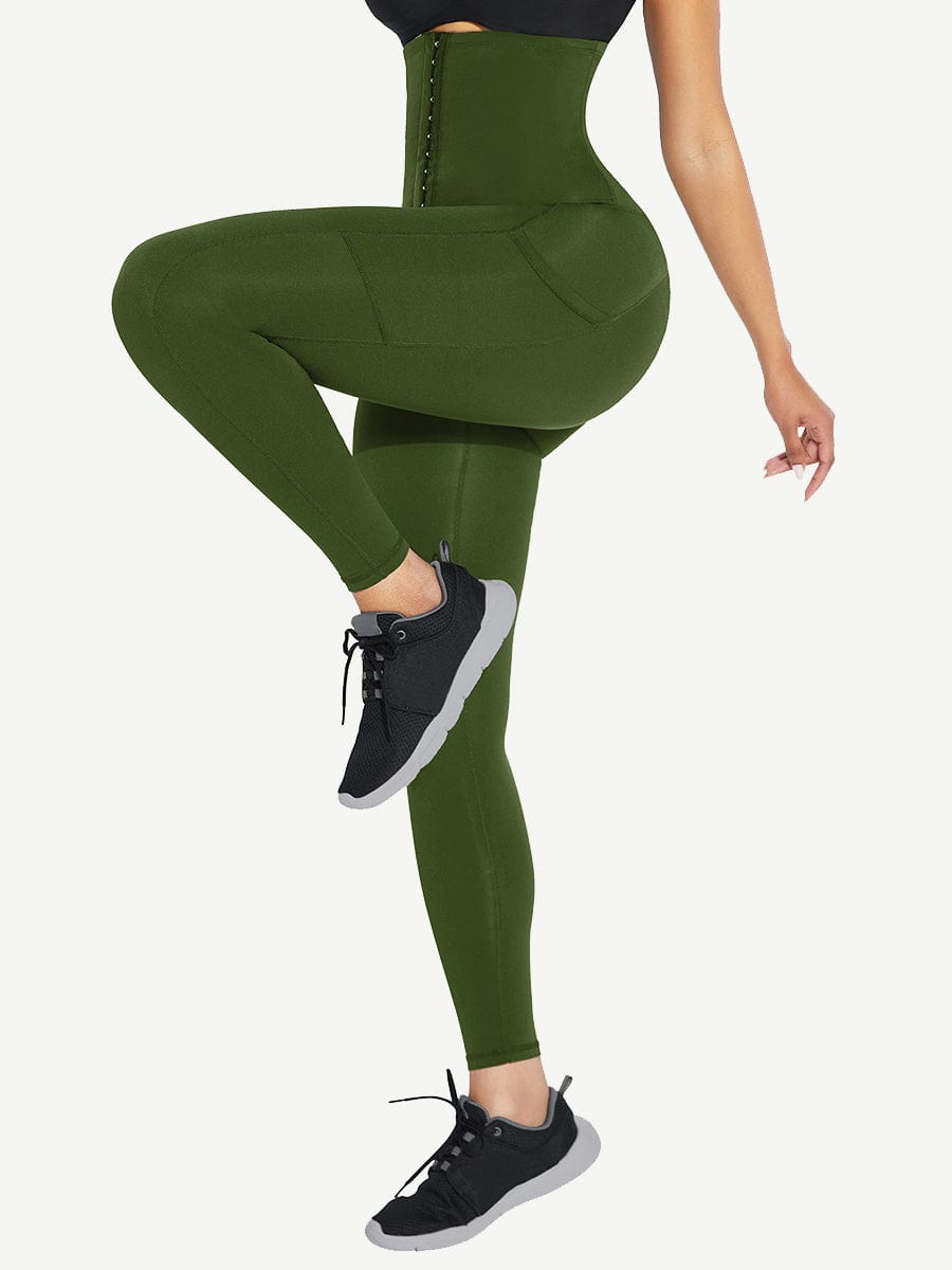 Black Shape Leggings High Waist 3 Hooks Pockets Basic Shaping