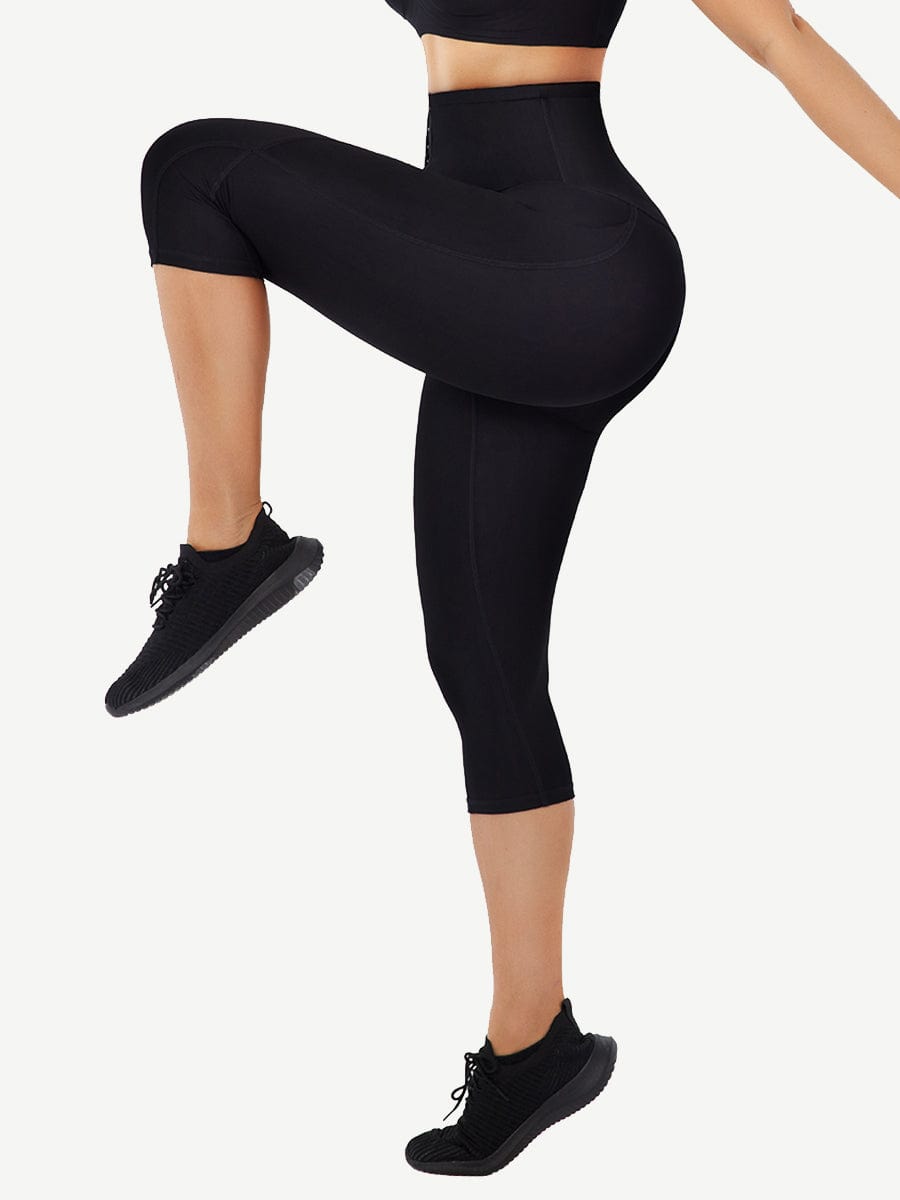 Mid-Rise Waist With Double-Layer Fabric Cropped Trousers With Pockets