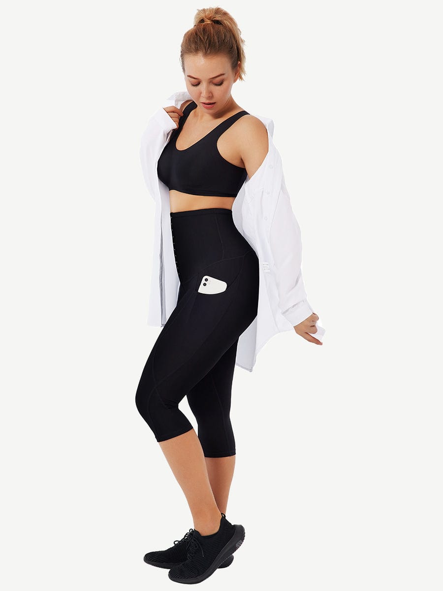 Mid-Rise Waist With Double-Layer Fabric Cropped Trousers With Pockets