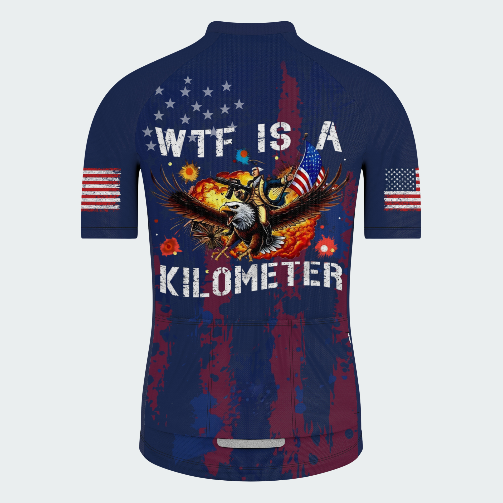 Men’s American Pride WTF Is a Kilometer Funny Patriotic Cycling Jersey