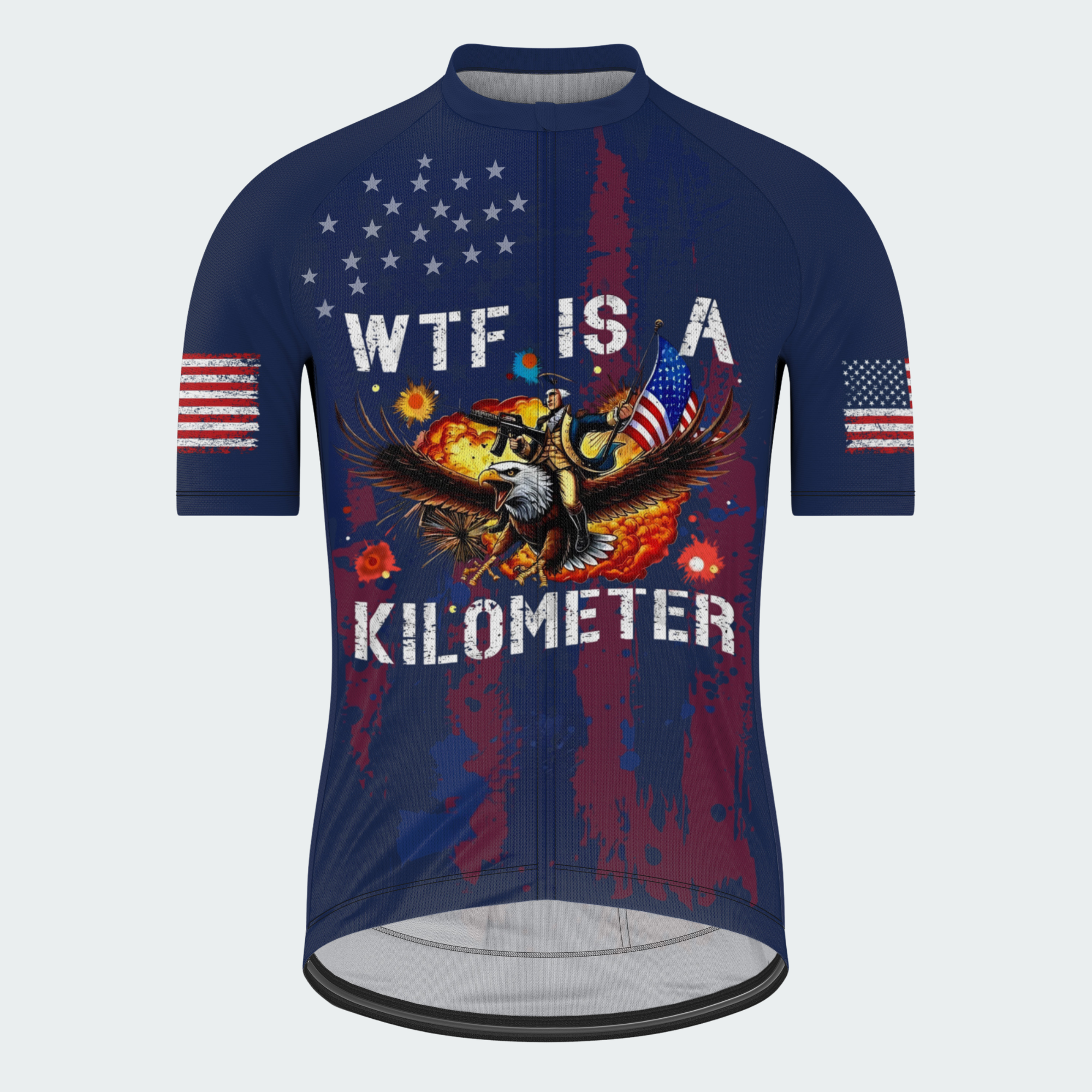 Men’s American Pride WTF Is a Kilometer Funny Patriotic Cycling Jersey