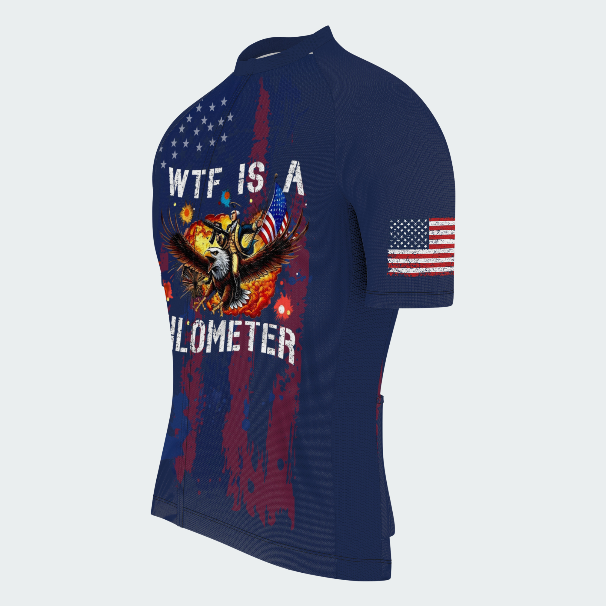 Men’s American Pride WTF Is a Kilometer Funny Patriotic Cycling Jersey